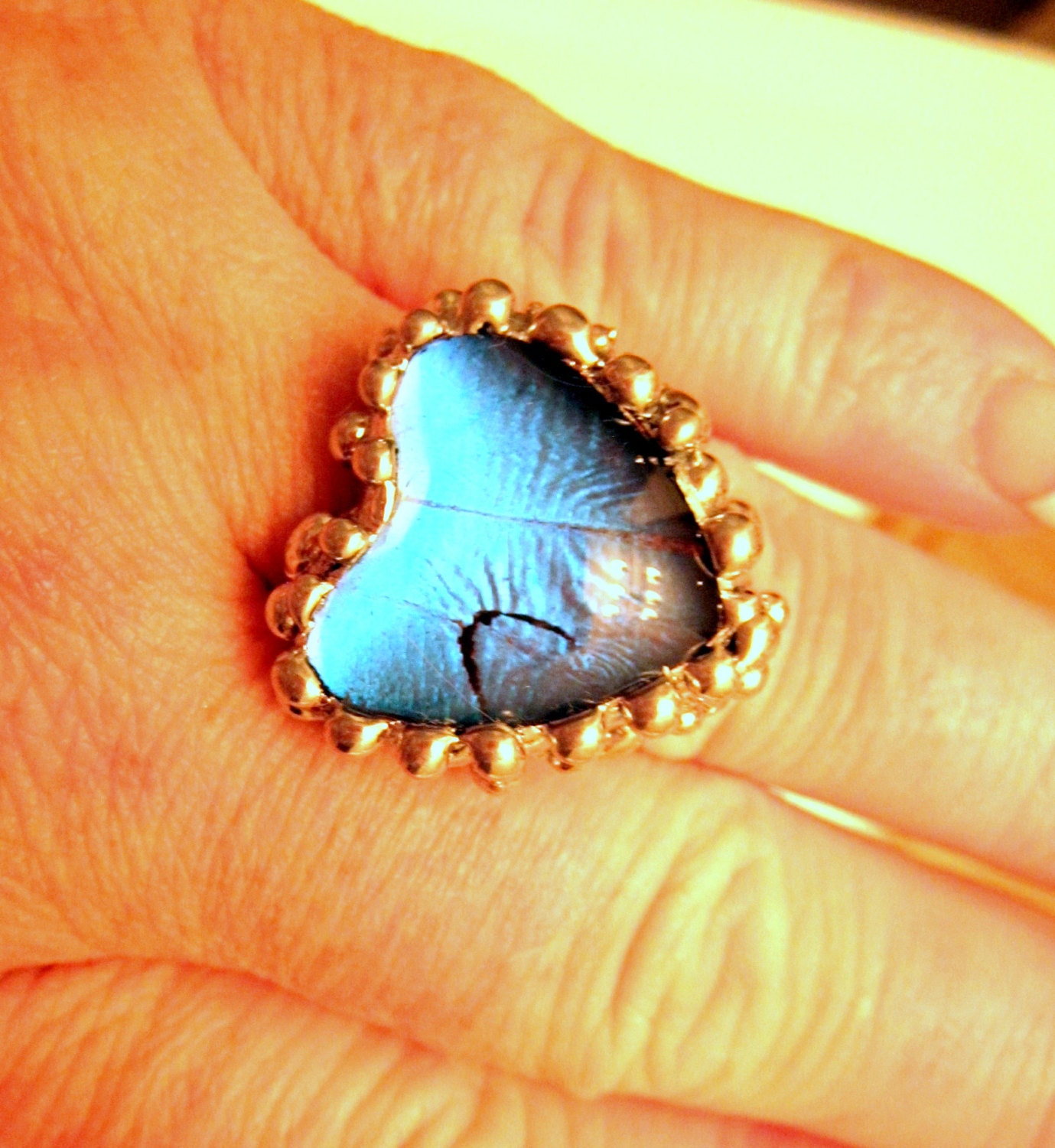 Real Butterfly Wing Heart Ring - Blue Morpho Zephyritis