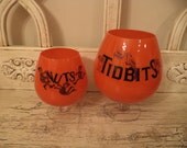 Vintage Retro Barware - "Tidbits" and "Nuts" Brandy Snifters - Matching Set