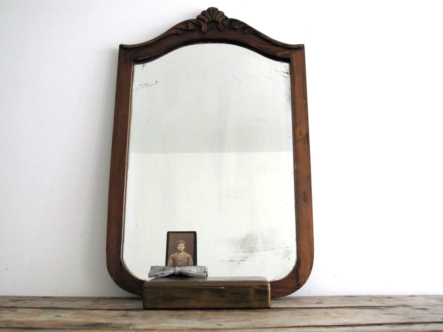 Antique Wood Mirror - Vintage Wall Mirror with Wood Frame - Decorative Mirror - Beveled Mirror