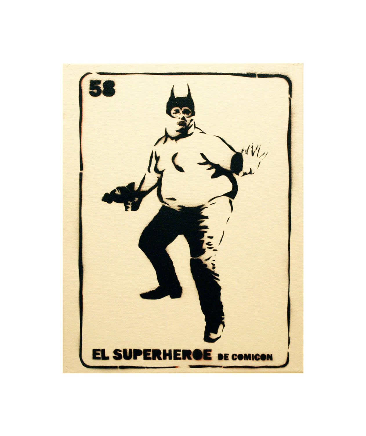 EL SUPERHEROE Loteria Original Artwork 11x14 Pop Art Graffiti and Mexican Culture Inspired Original Painting on Canvas