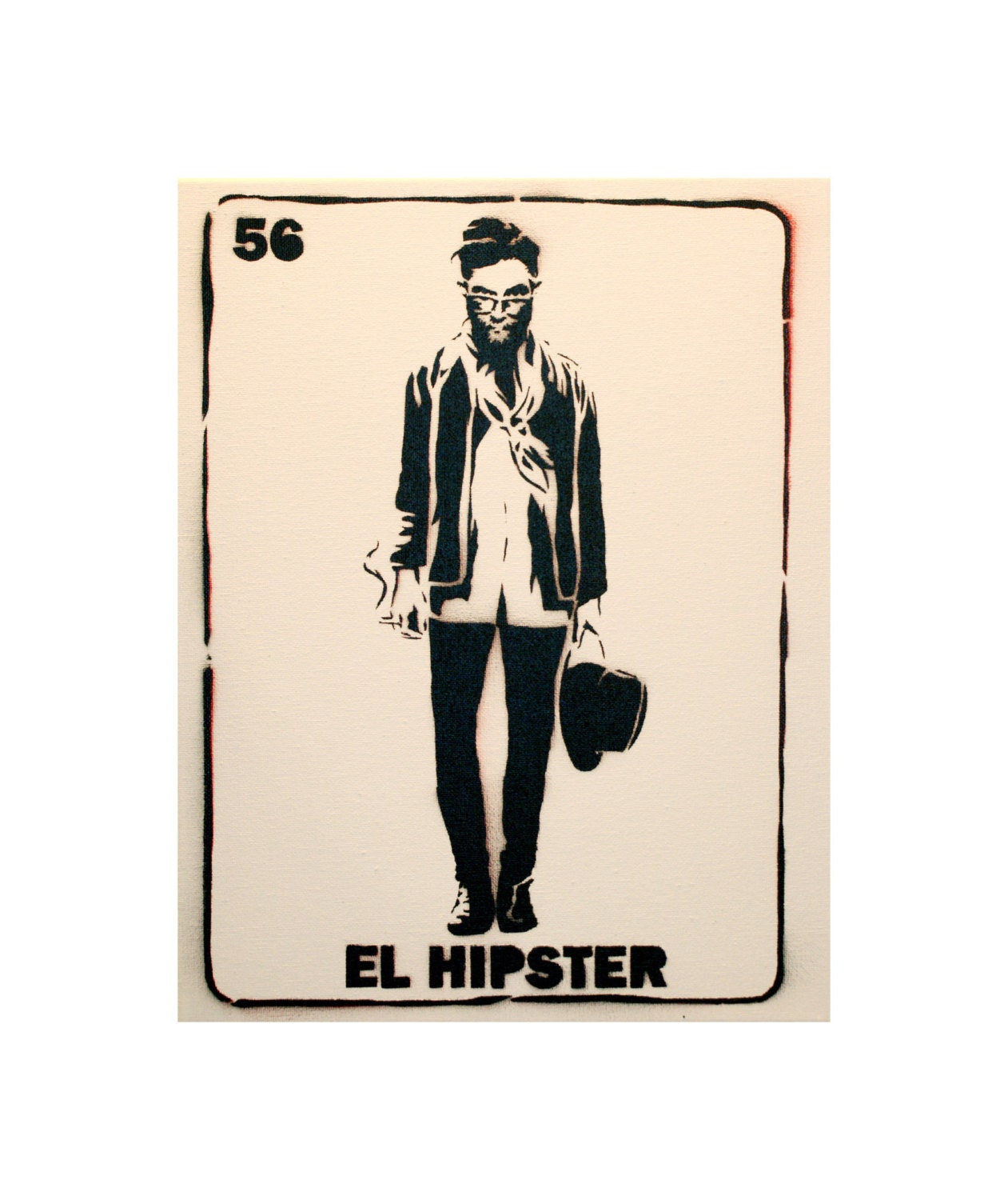 EL HIPSTER Loteria Original Artwork 11x14 Original Painting Graffiti Pop Art Mexican Culture Inspired Art on Canvas