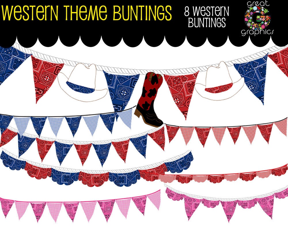 Cowboy Bunting Digital Clip Art Bunting Bunting Clipart Bunting Flag Pink Cowgirl Bandana Western Party - Instant Download Il_170x135