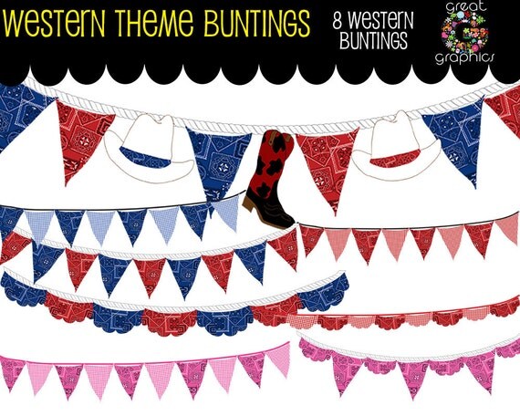 Cowboy Bunting Digital Clip Art Bunting Bunting Clipart Bunting Flag Pink Cowgirl Bandana Western Party - Instant Download Il_570xn