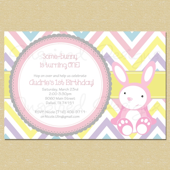 Easter Some-Bunny Chevron Birthday Invitation Il_570xn