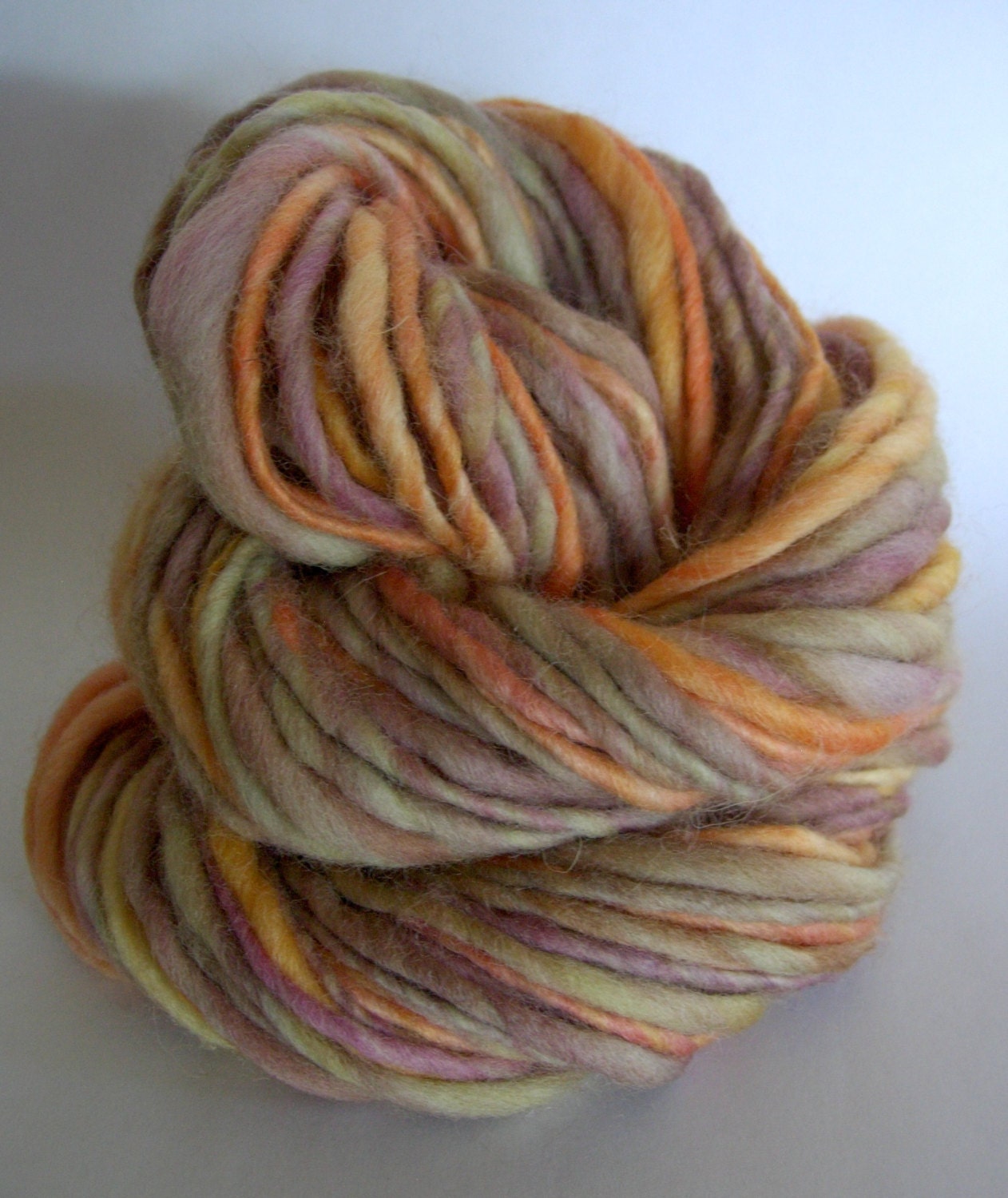 Handspun Yarn - Polwarth wool, BFL wool, Just Peachy, thick and thin, single ply, bulky weight