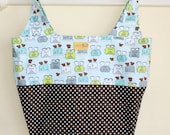 Happy Toasters Brown Polka Dot Canvas Reversable Market Tote Grocery Bag