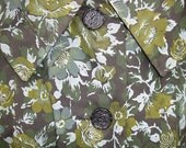 SALE Vintage 50s 60s Mad Men / Charcoal and Olive / Floral / Peter Pan Collar / Long Raincoat