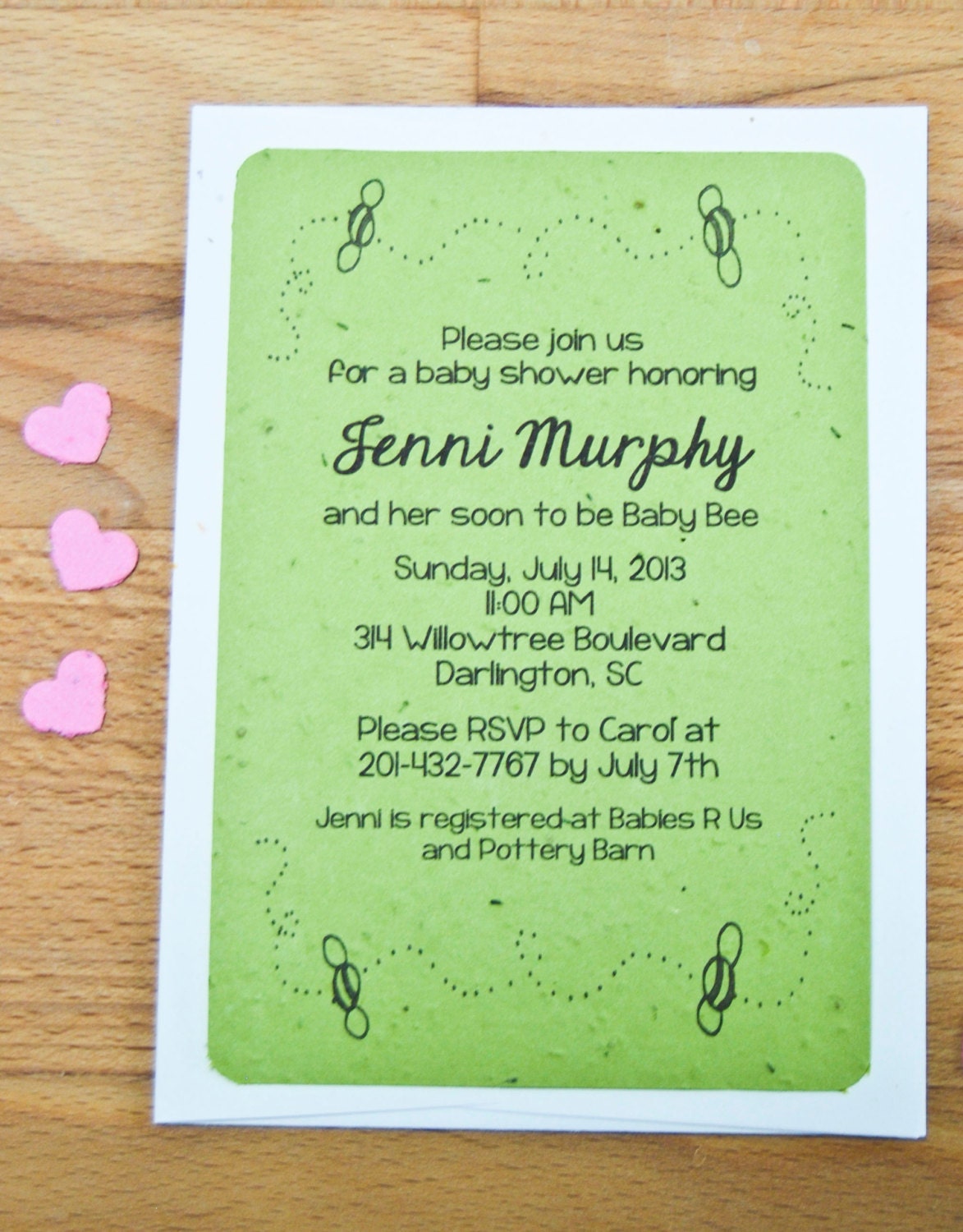 Plantable Seed Paper Baby Shower Invitation, Baby Bee - Gocco Printed, Set of 25