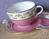 Antique pink tea cup and tea bag holder set, vintage Aynsley china tea set, English pink roses tea cup set