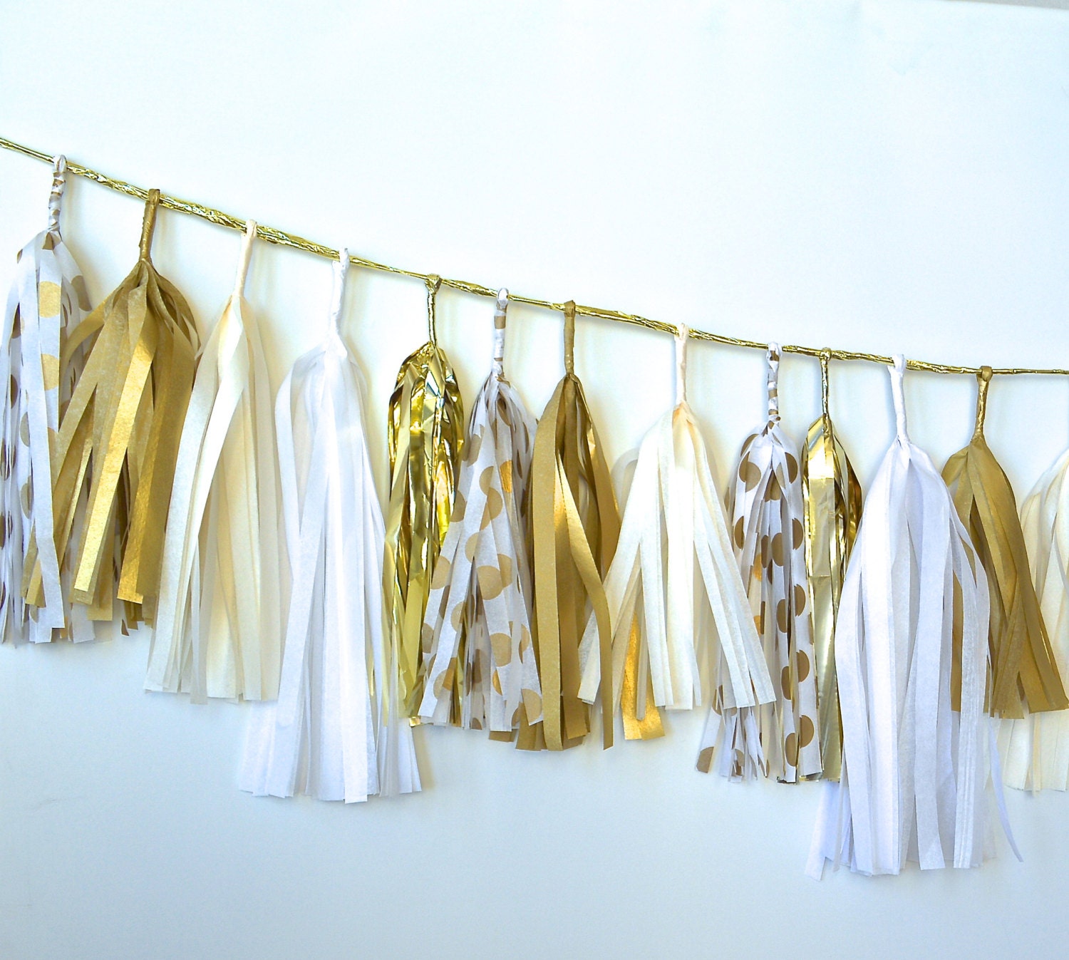 Polka Dot Gold, White, Ivory Sparkle & Shine Tissue Tassel Garland