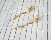 Seashells Dangle Earrings - Wire Wrapped Freshwater Pearls - Beach Wedding