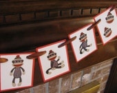 Sock Monkey Mini Garland Brown Red Sock Monkey Mini Banner Bunting Nursery or Birthday Party Decoration