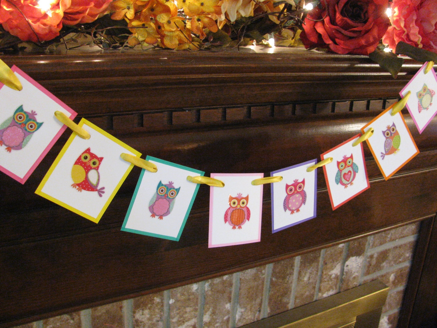 Mini Owl Banner Colorful Owl Garland Bunting Bridal Shower or Nursery Decoration