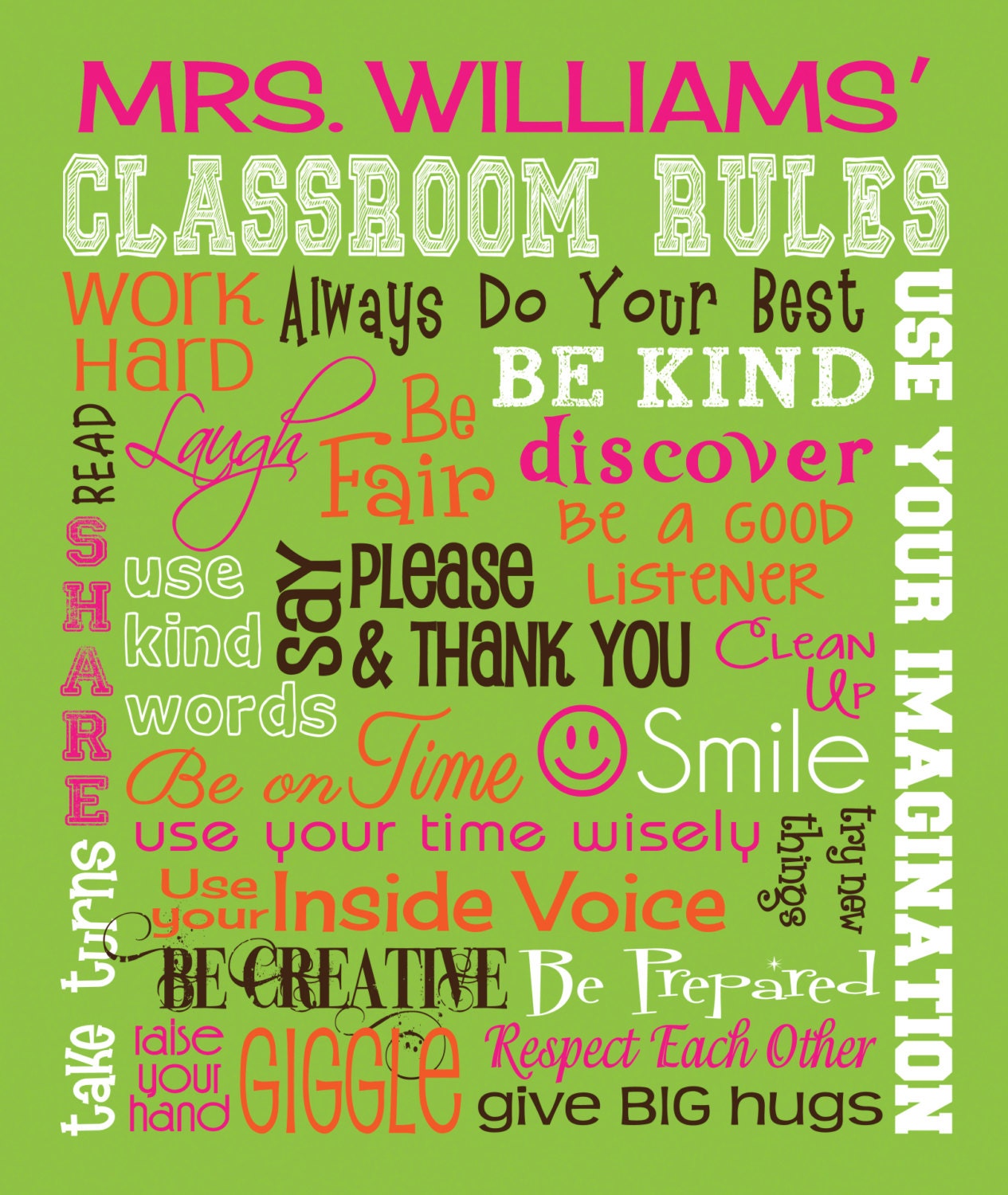 CLASSROOM RULES SIGN - Personalized Teacher Gift - Canvas Word Art - Ready to Hang 10" x 12" Other sizes/colors available Il_170x135