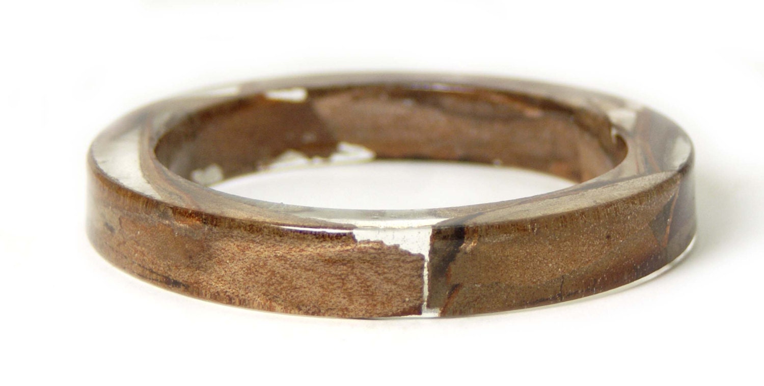 Real Bark Bangle- Resin Jewelry- Brown Jewelry- Brown Bracelet-Real Tree Bark