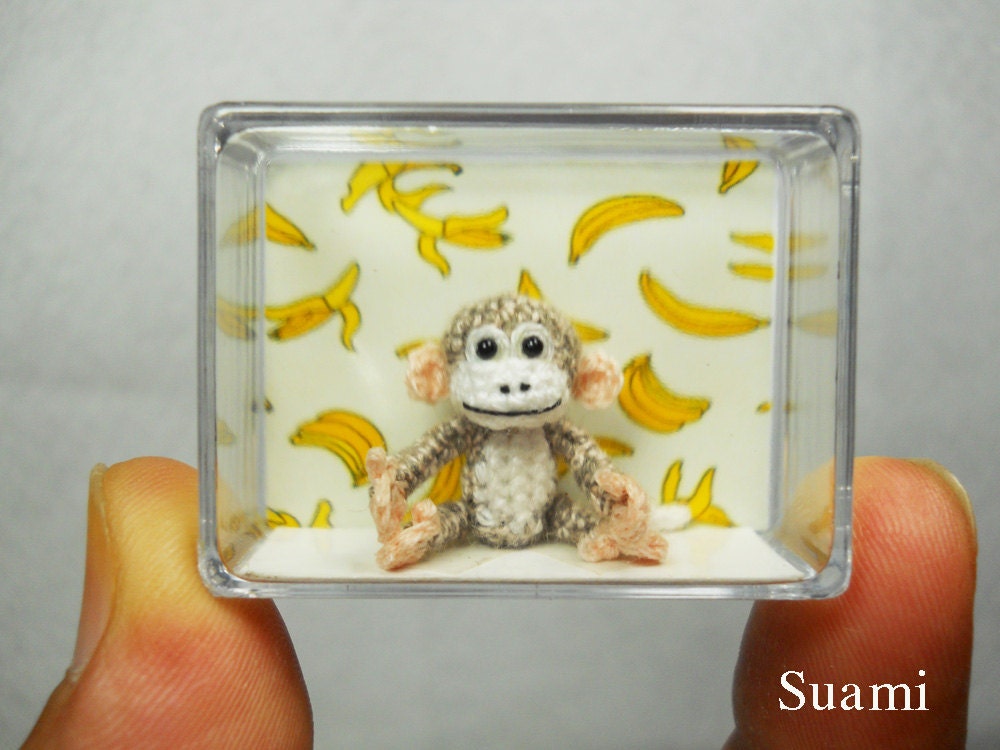 Micro Amigurumi Monkey - 1 inch White Gray Tiny Crocheted Monkeys - Made To Order