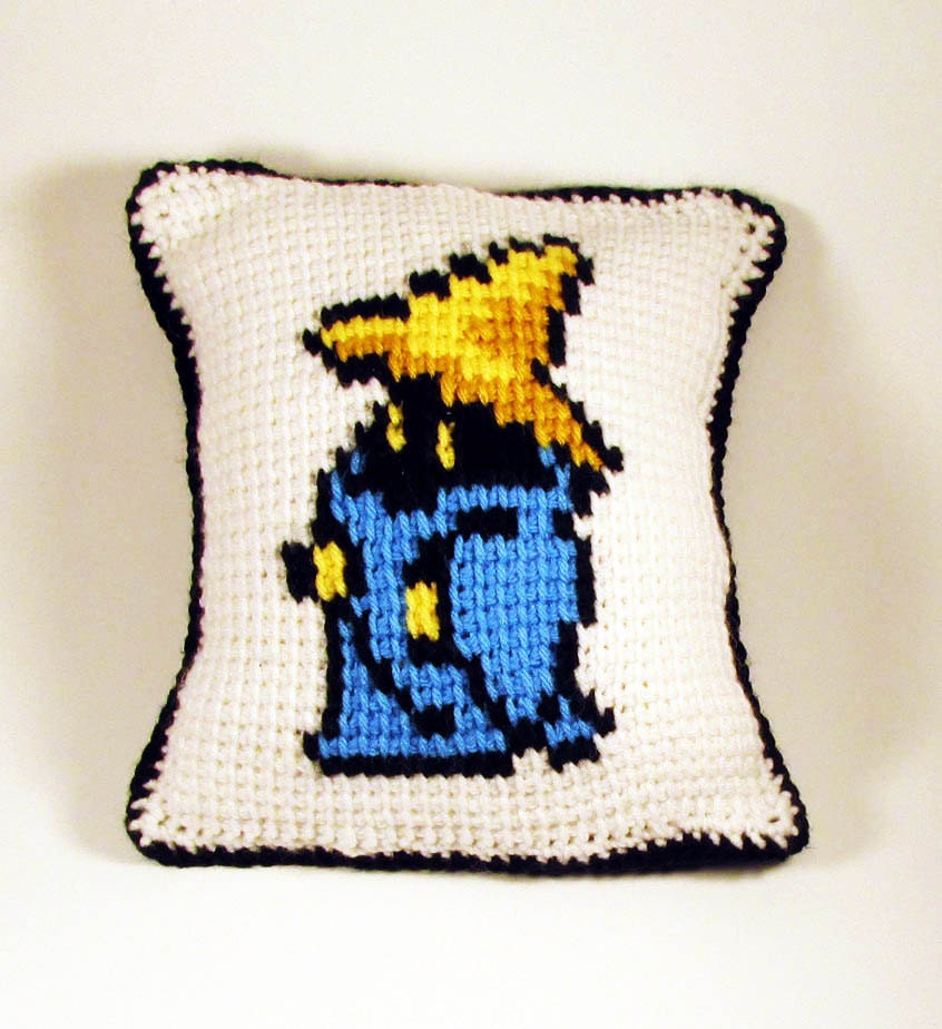 Black and White Mage Pillow - Final Fantasy - Tunisian Crochet