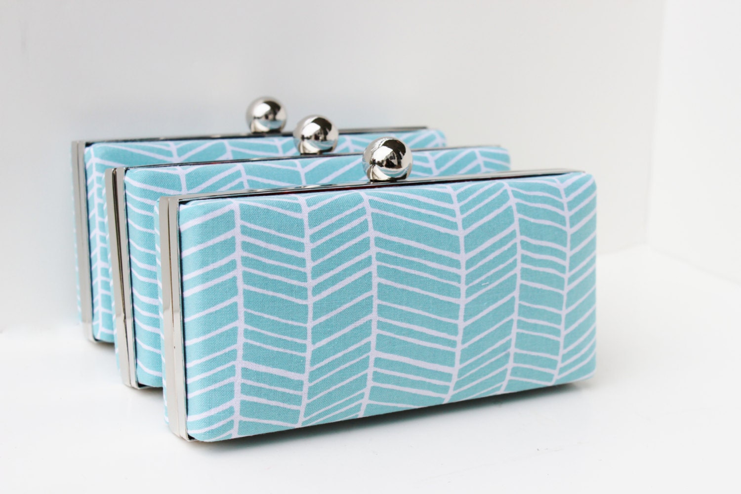 bridesmaid clutch set, aqua blue herringbone clutch purse set of 3, bridesmaid clutch, spring weddings clutch, spring wedding