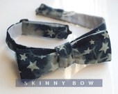 Denim - skinny style bow tie, freestyle, self tie bowtie for men - light blue cotton on reverse.