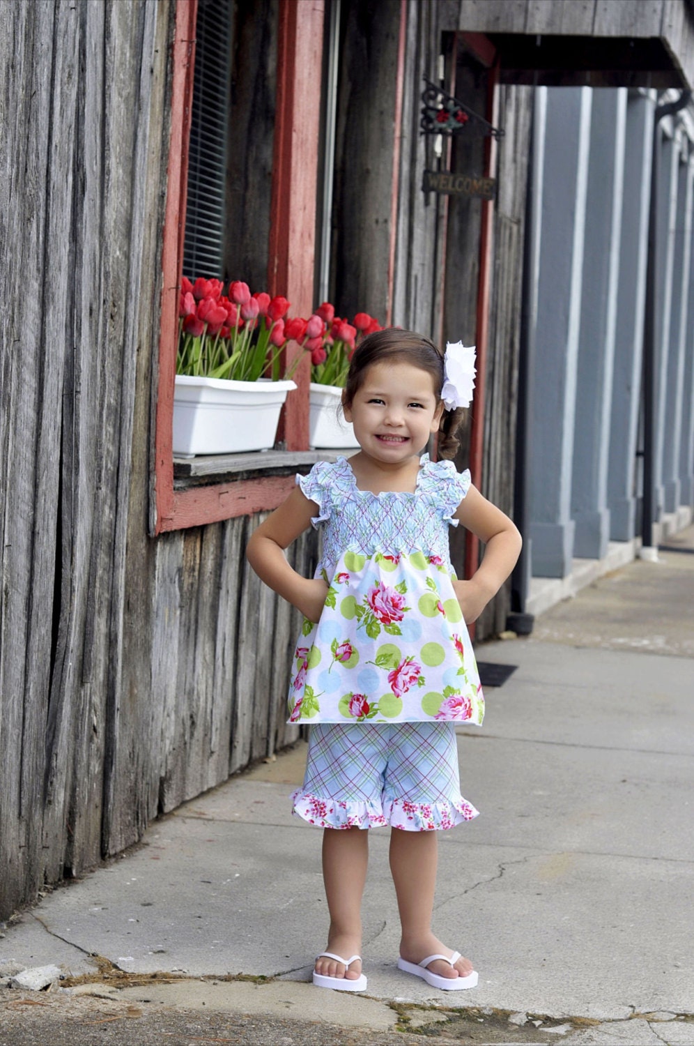 Pretty Tank with Ruffle Shorts Set - Size 6-12m 12-18m 2T - Floral Summer Line - Girls Baby Boutique Clothing - Fitted Stretchy Top