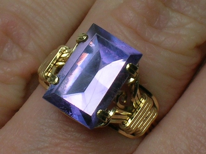 Vintage Gold Fill Ring: lab Alexandrite & Gold Fill Wirework