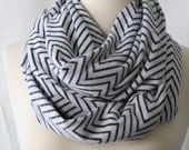 Infinity Scarf Chevron - Black and White Thin Chevron - Circle Scarf