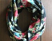 Infinity Scarf - Black Floral - Loop Scarf - Eternity Scarf - Circle Scarf