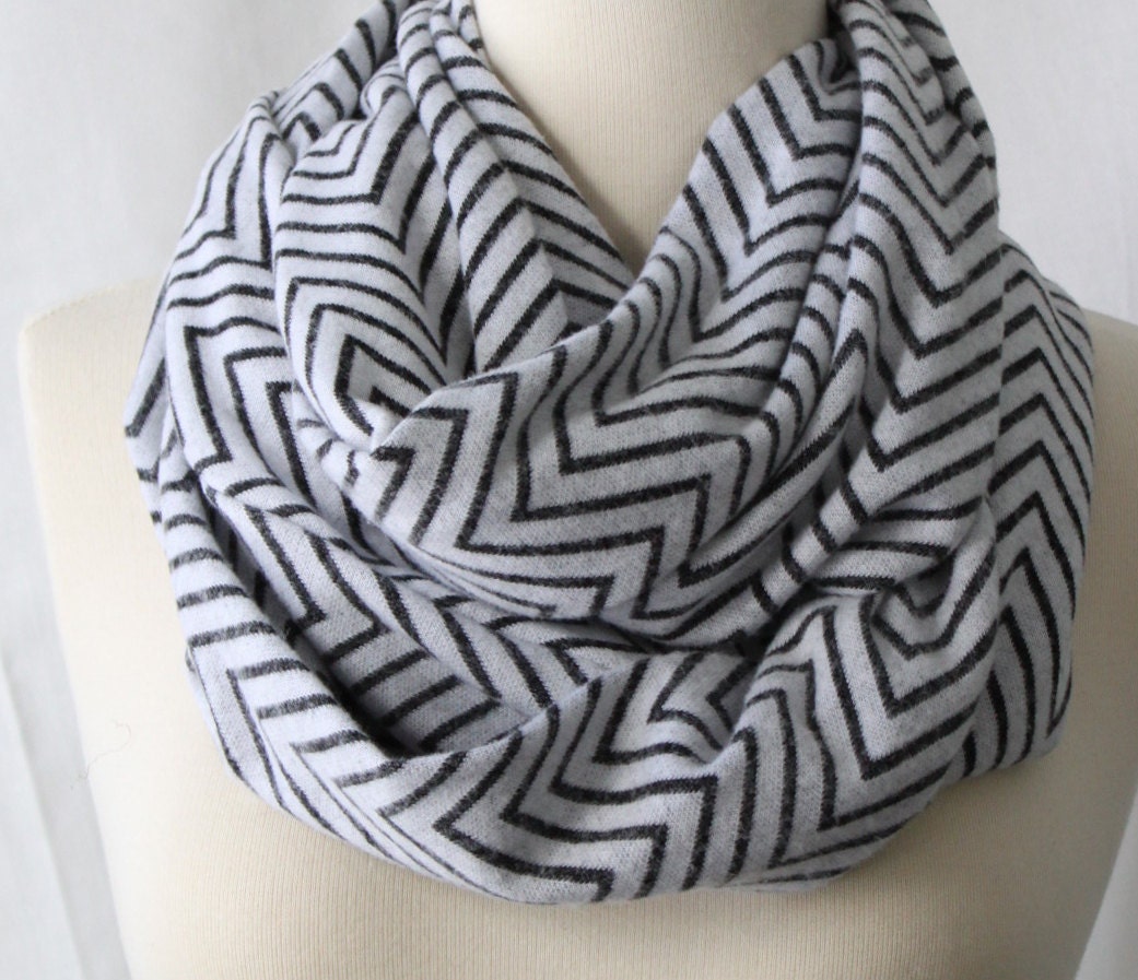 Infinity Scarf Chevron - Black and White Thin Chevron - Circle Scarf