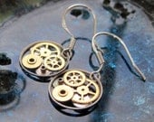 Earrings Gearrings "Gearrings Psi" Elegant Recycled Mechanical Watch Gear Dangle Sterling Silver French Wire Hook Steampunk Earrings