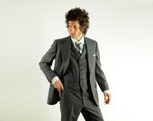70s mens three piece suit 1970 charcoal gray flannel Southwick Roots 100% wool 40R 33W