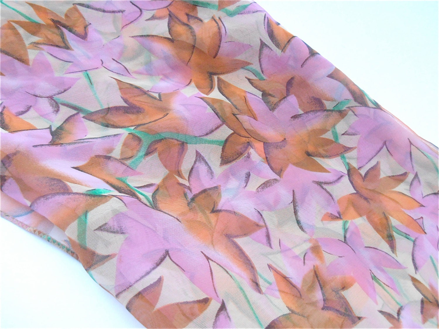 Vintage Pink Flower Scarf Vintage Flower Orange Scarf Pink Scarf Beige Scarf Spiky Flower Pink Floral Scarf Orange Floral Scarf Large Scarf