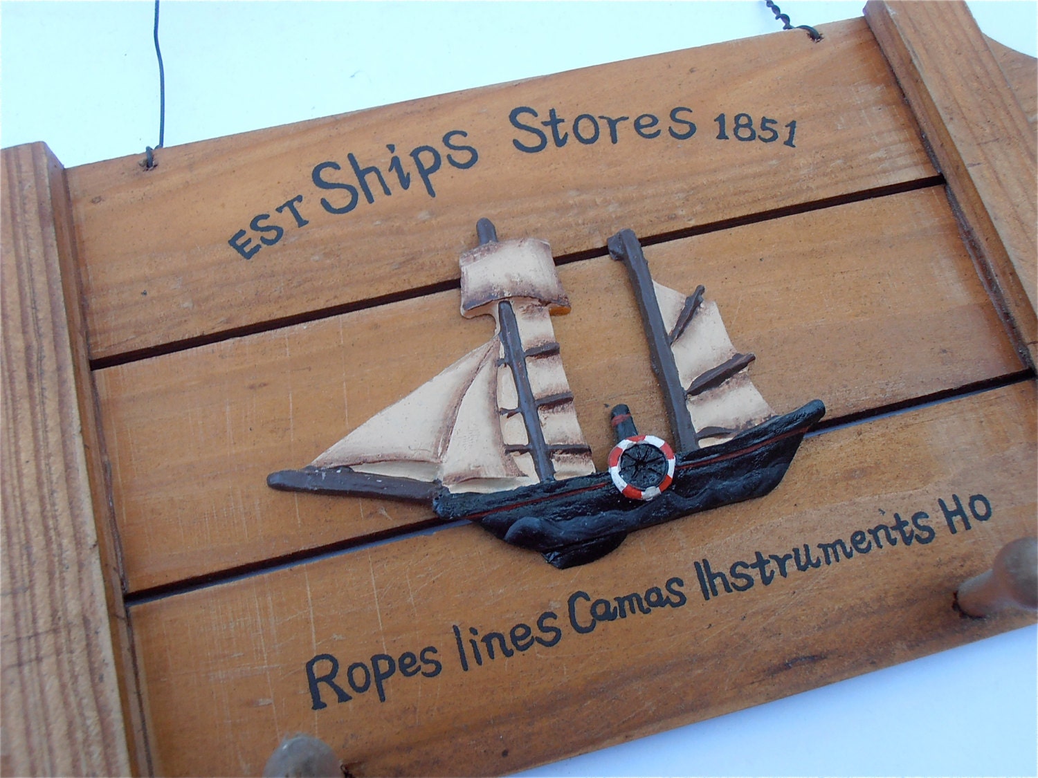 Vintage Wood Key Holder Wall Hang Nautical Key Holder Vintage Boat Key Holder Ship Key Holder Wall Décor Wood Wall Hang Sailboat Wall Plaque