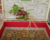 suitcase wedding card holder music red green and lace