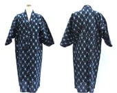 IKAT Indigo Blue Cotton Jacket. Japanese Antique Noragi Hanten Coat Kimono (Shop Ref: 136)