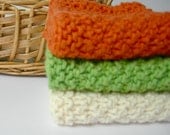 Organic Cotton Wash Cloth Set,  Lime Tangerine Cream, Colorful Eco Friendly Bath
