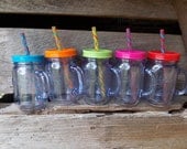 Plastic Mason Jar Tumbler with Handle Lid Set Plastic Mason Jar Tumbler Lid Plastic Mason Jar Swirly Shake Straw Jar Tumbler Shatter Proof