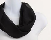Infinity Scarf, Circle, Loop Short Black Silky Sheer