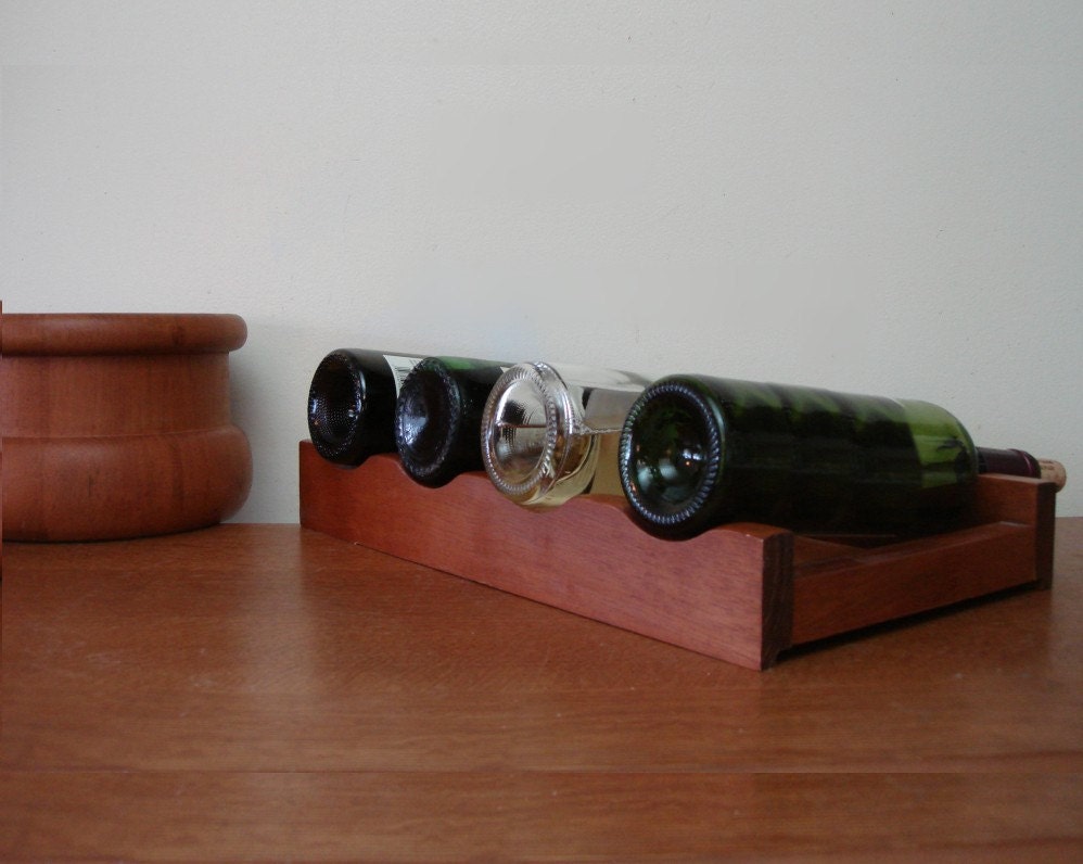 Mid Century Wine Bottle Rack Vintage Danish Modern 1950s 1960s Teak Midcentury