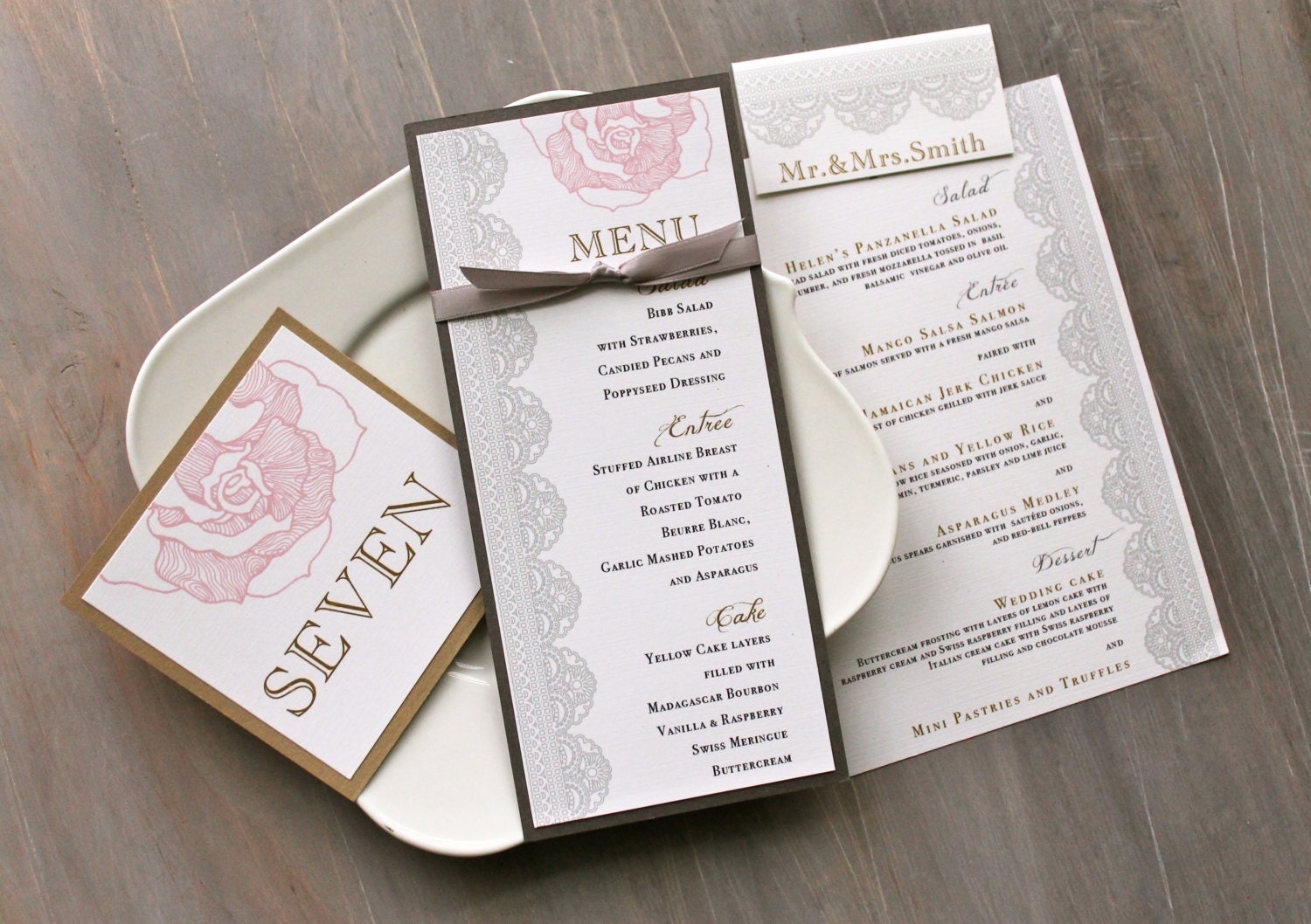 Ruffled Romance - Wedding Menu Card, Place Card, Table Number - Purchase to Start the Ordering Process  (As Seen on Style Me Pretty)