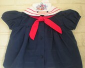 Navy Sailor Dress with Red Tie, Size 0-3 months