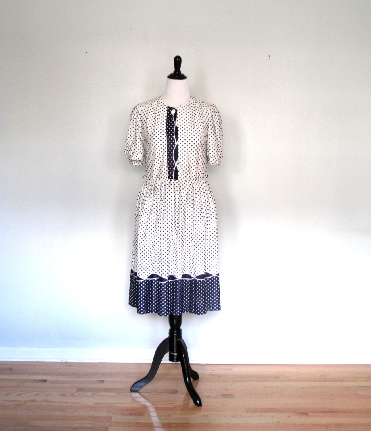 Polka dot Vintage Dress- blue and white- plus size-xl-xxl- cocktail