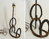 Antique Rustic Cowboy  Primitive Horseshoe Lamp Light Bookend good luck Cabin Decor