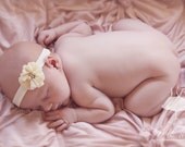 Shabby Chic Chiffon Pearl and Diamontes Cream Vintage Thin Headband Baby Child Girls