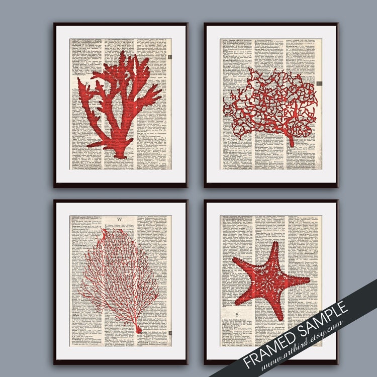 Underwater Sea Coral Dictionary Art (series A) Set of 4 11x14 Art Prints (ART BIRD Art Prints - Modern Elegance)