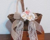 Rustic / Shabby Chic Flower girl basket / Burlap / Lace