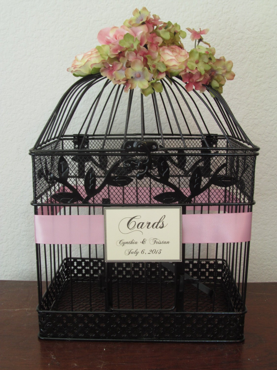 Black Wedding Card Box / Vintage Style / Pink / Birdcage Wedding Card Holder / Vintage Wedding Birdcage