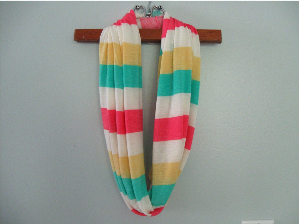 Stretch Jersey Infinity Scarf. Multicolor Stripe. Ready to Ship.