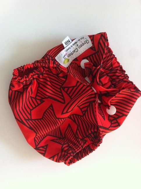 Red with Black Stars - Diaper Cover - Newborn - 4lbs to 12lbs