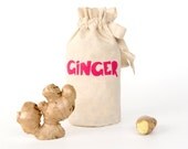 GINGER: Handmade reusable eco friendly fresh produce storage. Kitchen accessories. Hemp organic cotton canvas tote. Extra Small Size 0