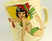 Vintage 60s 70s Kitsch Cream Ceramic Retro 40s 50s Style Pin Up Girl Mug